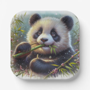 Assiettes En Carton Adorable Ours De Panda Mangeant Bambou