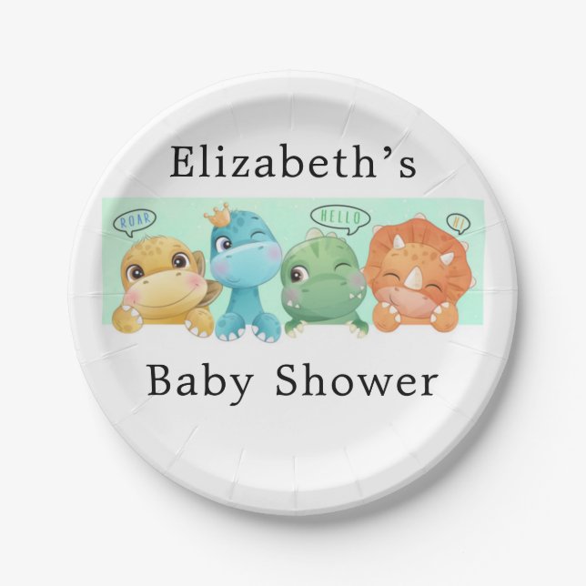 Assiettes En Carton Adorable Petit Baby shower Dinosaure (Devant)