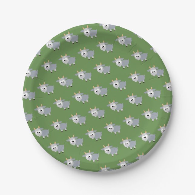 Assiettes En Carton Adorable Petit Motif de chèvre gris (Devant)