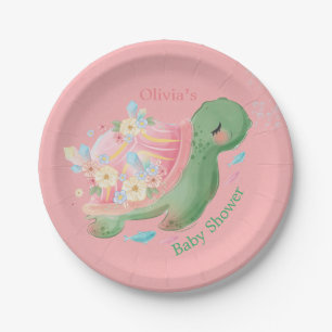 Assiettes En Carton Adorable Petite Tortue Baby shower rose