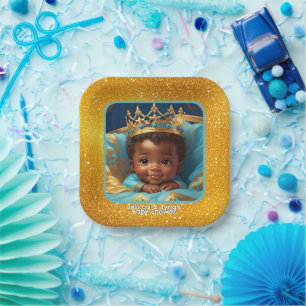 Assiettes En Carton Adorable Prince africain Baby shower royal / Anniv