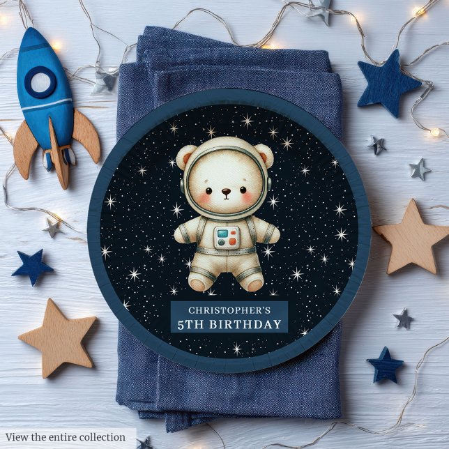 Assiettes En Carton Adorable Teddy Bear Astronaut Plaques papier sur m (Adorable Teddy Bear Astronaut Paper Plates Custom)
