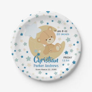 Assiettes En Carton Adorable Teddy Bear Baby Boy Birth Stats Dîner Pl