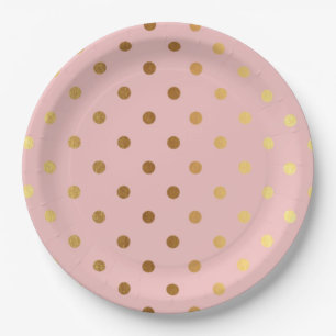 Assiettes En Carton Adorables Faux Gold Points Fleuri