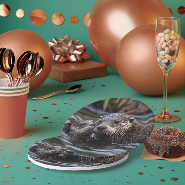 Assiettes En Carton **"Adrift in Love : Mummy and Baby Otter"** (Multi)