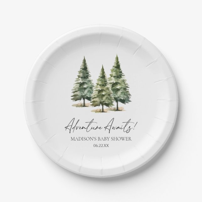 Assiettes En Carton Adventure Attend ! Baby shower des pins d'hiver (Devant)