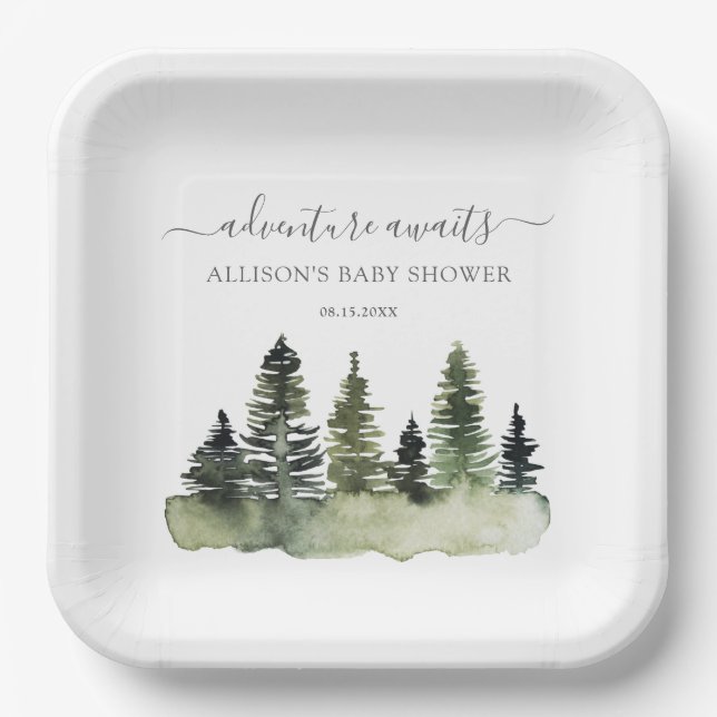 Assiettes En Carton Adventure Attend le Baby shower des bois (Recto)