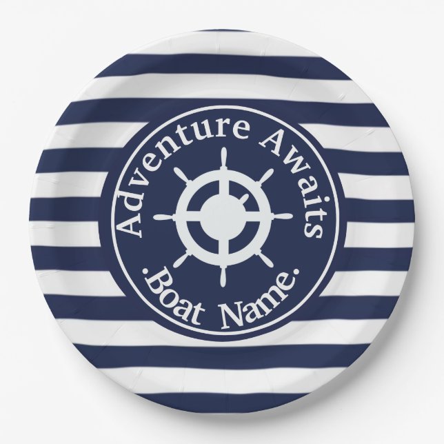 Assiettes En Carton Adventure Attend. Nom du bateau. (Devant)