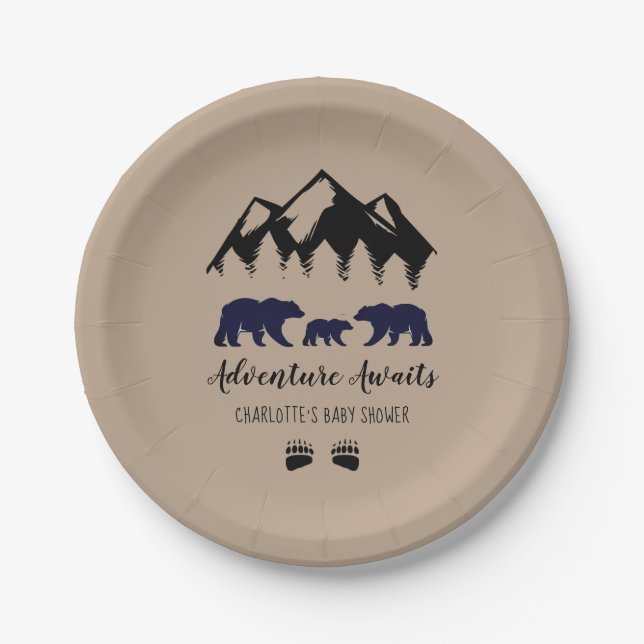 Assiettes En Carton Adventure Await Bears Kraft Baby shower (Devant)