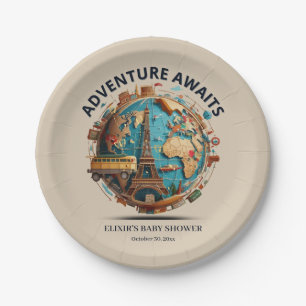 Assiettes En Carton Adventure Await Modern Globe Baby shower