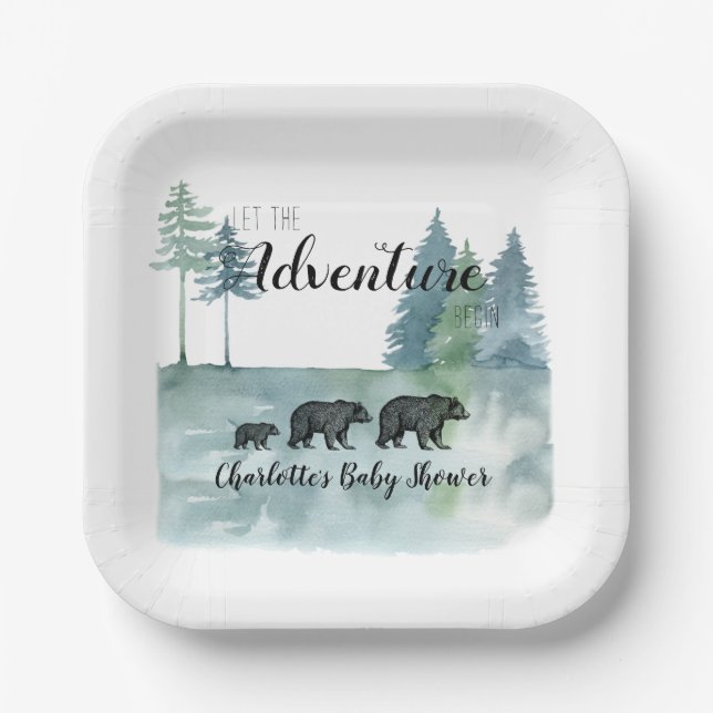 Assiettes En Carton Adventure Await Rustic Bears Baby shower (Recto)