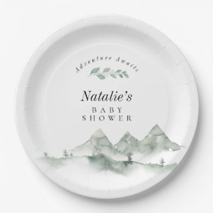 Assiettes En Carton Adventure Await Watercolor Mountain Baby shower