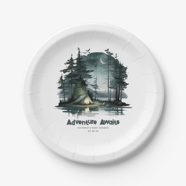 Assiettes En Carton Adventure Await Wild Nature Camping Party (Devant)
