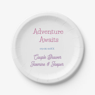 Assiettes En Carton adventure awaits couple shower name date pink blue