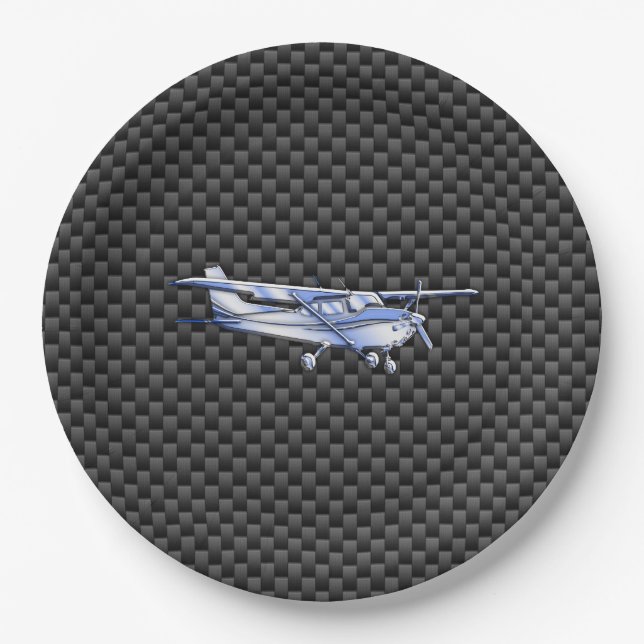 Assiettes En Carton Aéronef Chrome Comme Cessna Black Carbon Fibres (Devant)