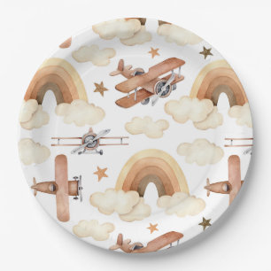 Assiettes En Carton Aéronef vintage Biplane Boy's Birthday