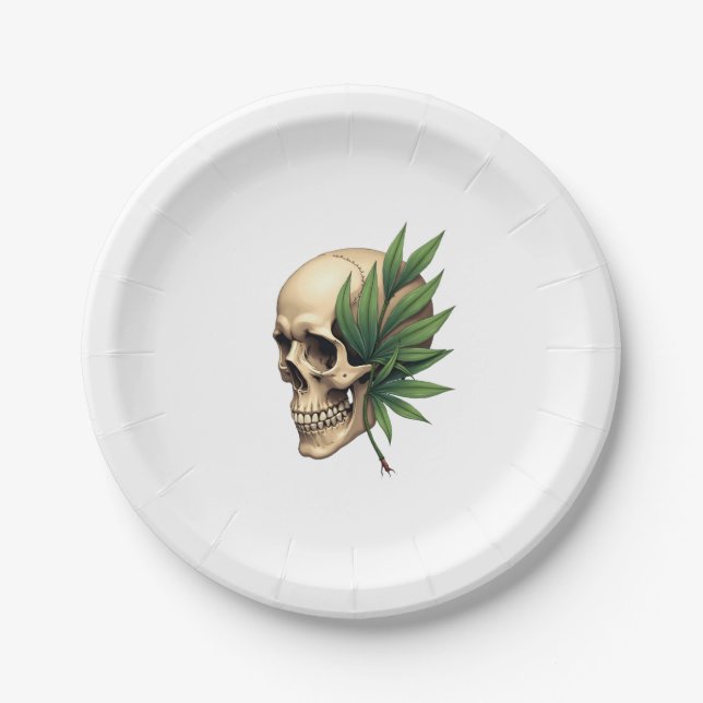 Assiettes En Carton Aesthetic Goth Grunge Skull Tropical Monstera Leaf (Devant)