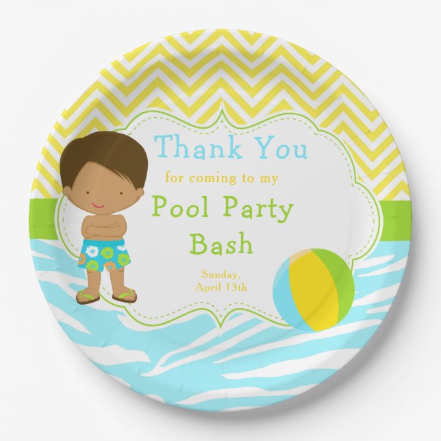 Assiettes En Carton African American Boy Pool Party Bash Party (Devant)