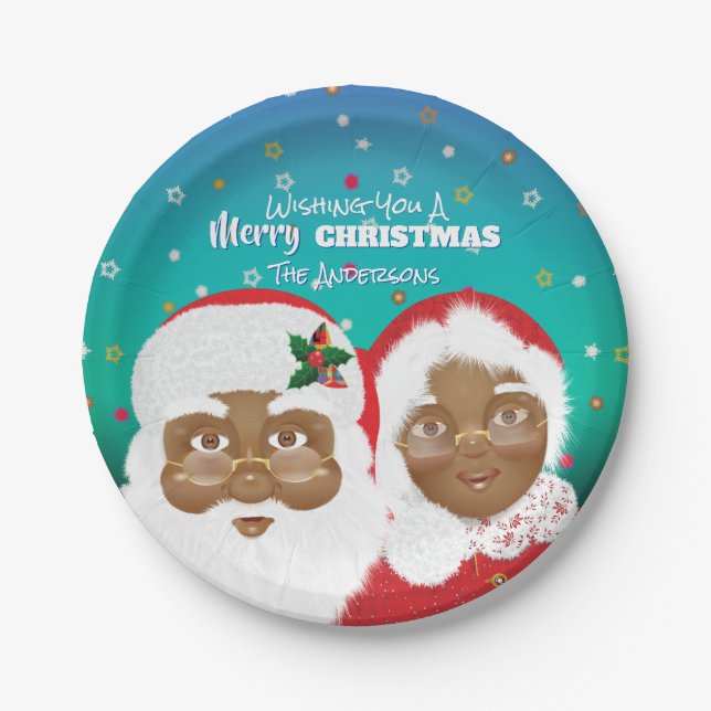 Assiettes En Carton African American Père Noël et Mme Claus (Devant)