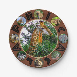 Assiettes En Carton African Wildlife Circle Collage Giraffe Aloe