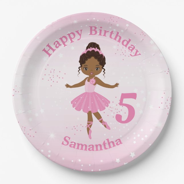 Assiettes En Carton Afro-Américaine Ballerina Plaque Papier Anniversai (Devant)