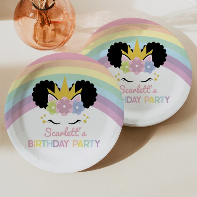 Assiettes En Carton Afro Puff Unicorn Rainbows fête d'anniversaire (Créateur téléchargé)