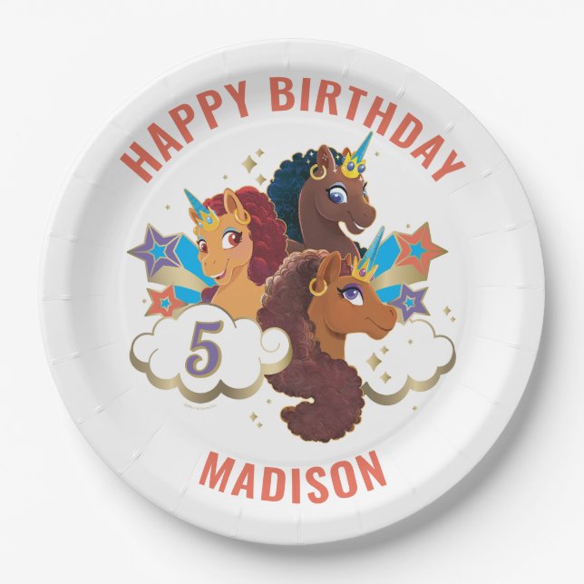 Assiettes En Carton Afro Unicorn | Filles magiques Anniversaire (Devant)