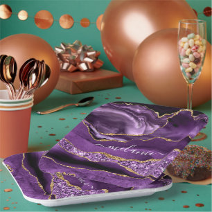Assiettes En Carton Agate Violet Parties scintillant Or Géode Votre No