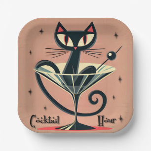 Assiettes En Carton Âge atomique Futuriste de l'espace Noir Cat Martin