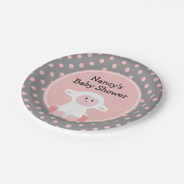 Assiettes En Carton Agneau bébé mignon avec Baby shower Pois (Angle)