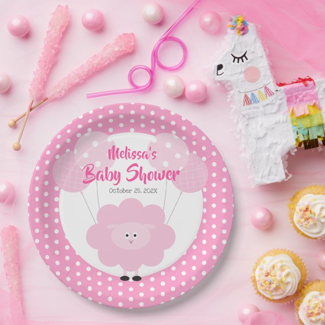 Assiettes En Carton Agneau Doux Rose, Baby shower Simple Moderne (Fête)