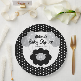 Assiettes En Carton Agneau noir blanc mignon Baby shower moderne doux
