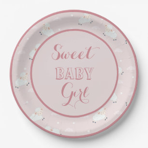 Assiettes En Carton Agneaux de bébé rose gris blanc