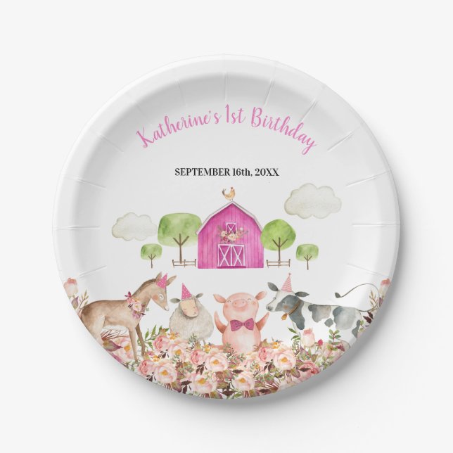 Assiettes En Carton Agritourisme Animaux Barnyard Baby shower d'annive (Devant)