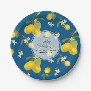 Assiettes En Carton Agrume de fleur de citron de bleu royal de
