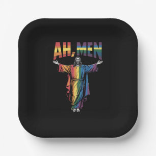 Assiettes En Carton Ah Men Funny LGBT Gay pride Jesus Christian
