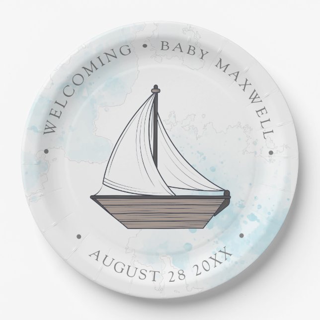 Assiettes En Carton Ahoy ! C'est un garçon ! Baby Sailboat Baby (Devant)