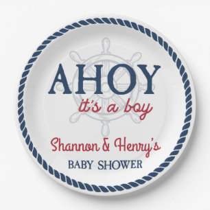 Assiettes En Carton Ahoy C'est un garçon Baby shower nautique