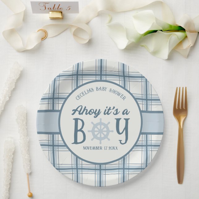 Assiettes En Carton Ahoy C'est un garçon Baby shower nautique (Mariage)