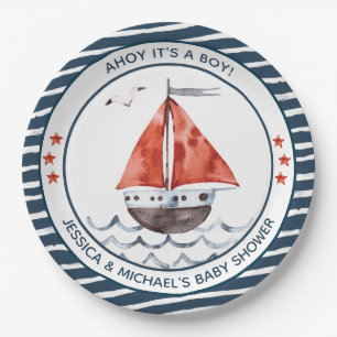Assiettes En Carton Ahoy C'est un garçon Nautique