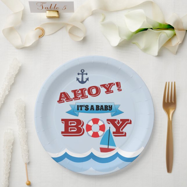 Assiettes En Carton Ahoy C'est une plaque de papier pour bébé garçon (Mariage)