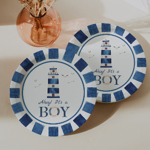 Assiettes En Carton Ahoy nautique ! C'est un Baby shower de phare pour