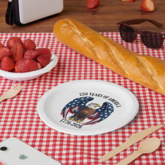 Assiettes En Carton Aigle Américain Patriotique 250 Ans 1776-2026