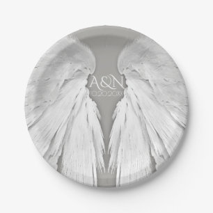 Assiettes En Carton AILES D'ANGE Mariage Initiales de couple Élégant G