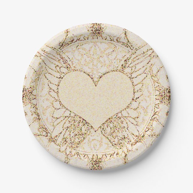 Assiettes En Carton Ailes et coeur d'ange (Devant)