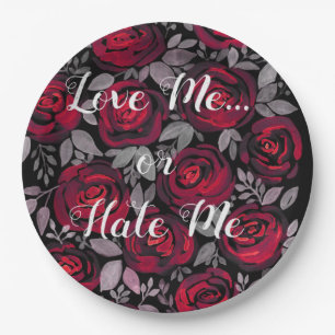 Assiettes En Carton Aimez-moi. Rose, rouge, roses rouges, aquarelle, p