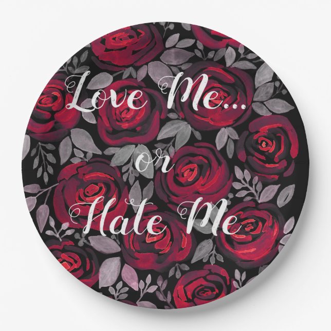 Assiettes En Carton Aimez-moi. Rose, rouge, roses rouges, aquarelle, p (Devant)