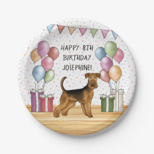 Assiettes En Carton Airedale Terrier Cute Dog Pastel Joyeux Anniversai