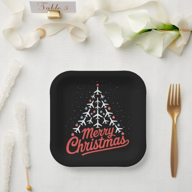 Assiettes En Carton Airplane Christmas Tree Pilot (Mariage)
