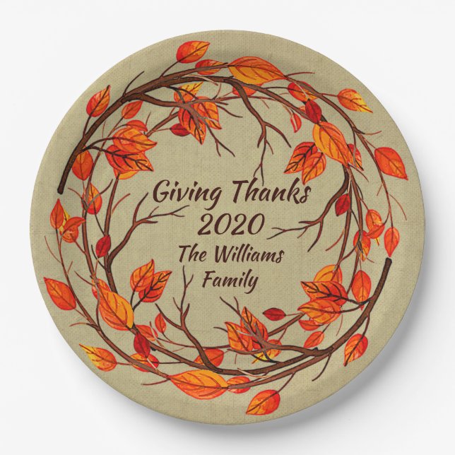Assiettes En Carton Ajouter un nom correspondant Thanksgiving Automne  (Devant)